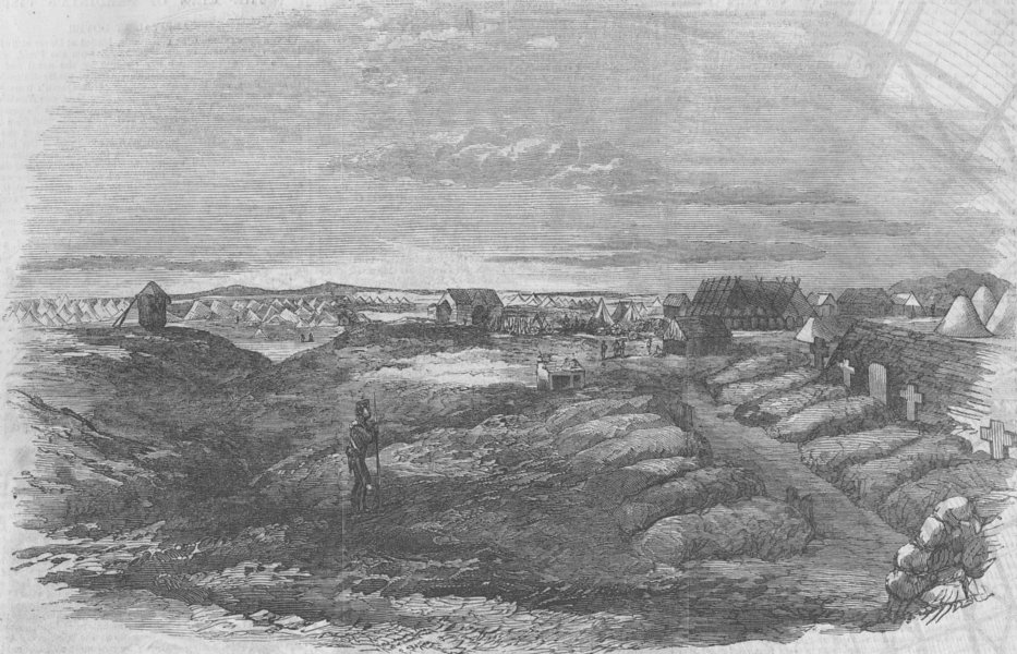 Associate Product UKRAINE. Inkerman, explosion scene; French Camp, antique print, 1855