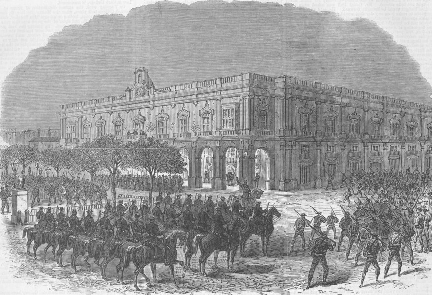 Associate Product CUBA. Havana volunteers attacking Governor’s Palace, antique print, 1869