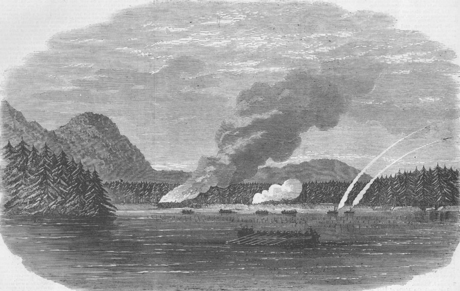 Associate Product CANADA. Navy attacking Indians, Clayoquot sound, antique print, 1864