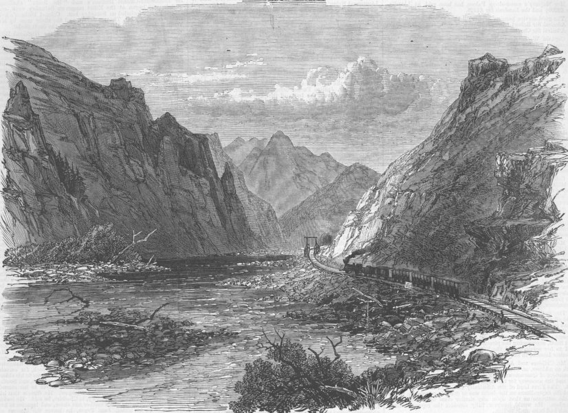 UTAH. Pacific Union Railway. Weber Canyon & River, antique print, 1869
