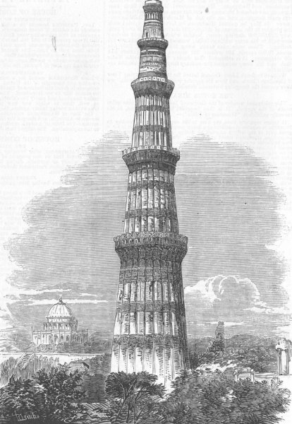 Associate Product INDIA. Qutb Minar, nr Delhi, antique print, 1857