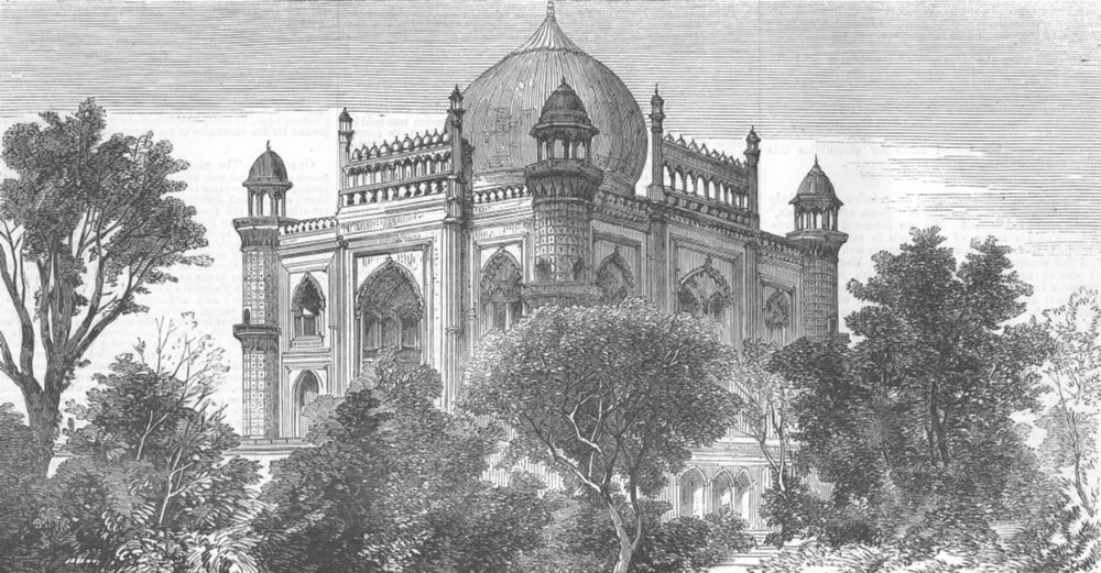 INDIA. Mutiny. Sudjer Jung’s Mausoleum, Delhi, antique print, 1857