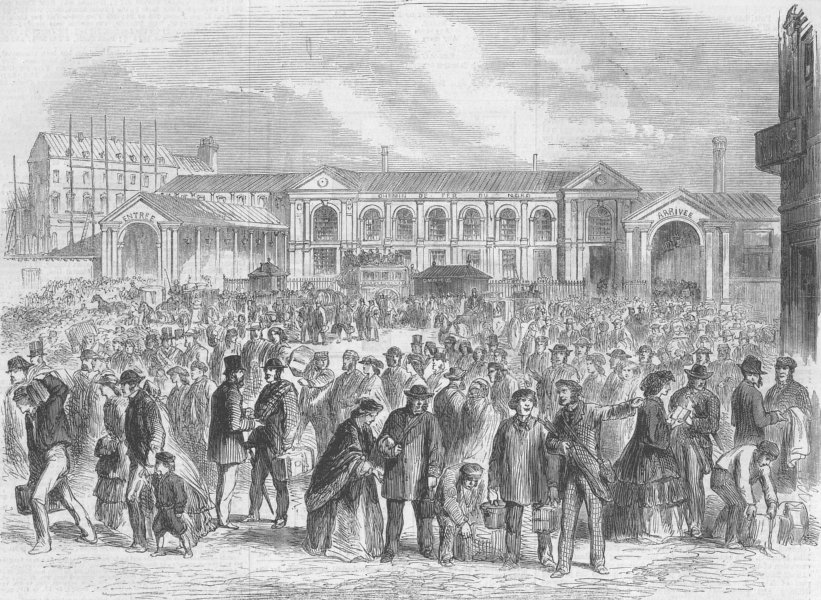 Associate Product FRANCE. British tourists, Gare du Nord, Paris, antique print, 1861