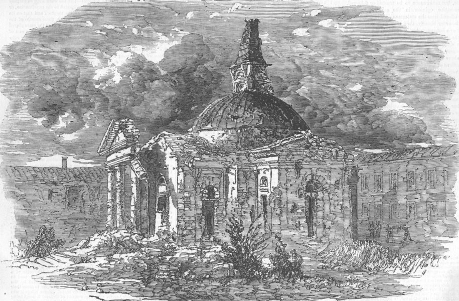 Associate Product UKRAINE. Sevastopol. Damaged church of Peter & Paul, antique print, 1855