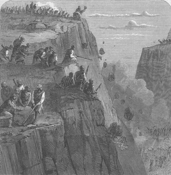 INDIA. Tribes of West defending Mountain Pass, antique print, 1865