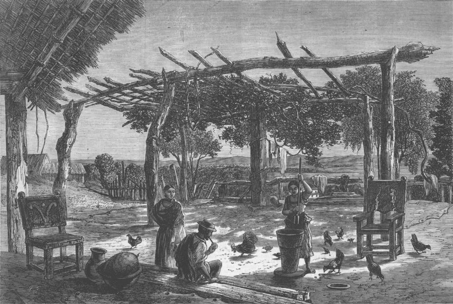 PARAGUAY. War of Triple Alliance. Rancho, Araguay , antique print, 1865