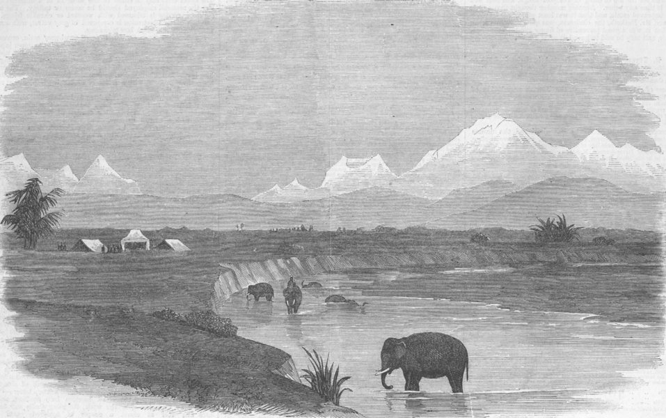 Associate Product BHUTAN. Duar War. approach to Himalayas, Julpigoree, antique print, 1865
