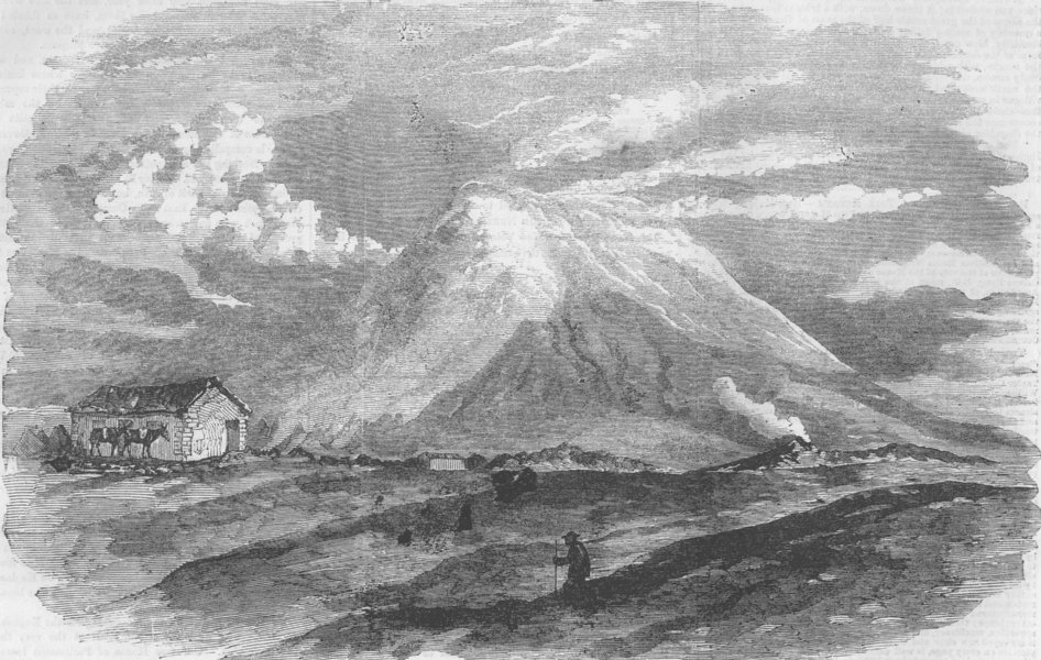 Associate Product ITALY. Mount Etna & House Destroyed by earthquake, antique print, 1858