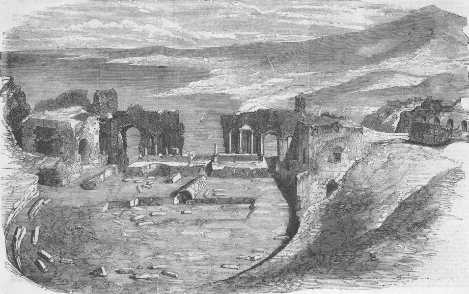 Associate Product ITALY. Ruins of theatre, Taurominium-Mount Etna, antique print, 1858