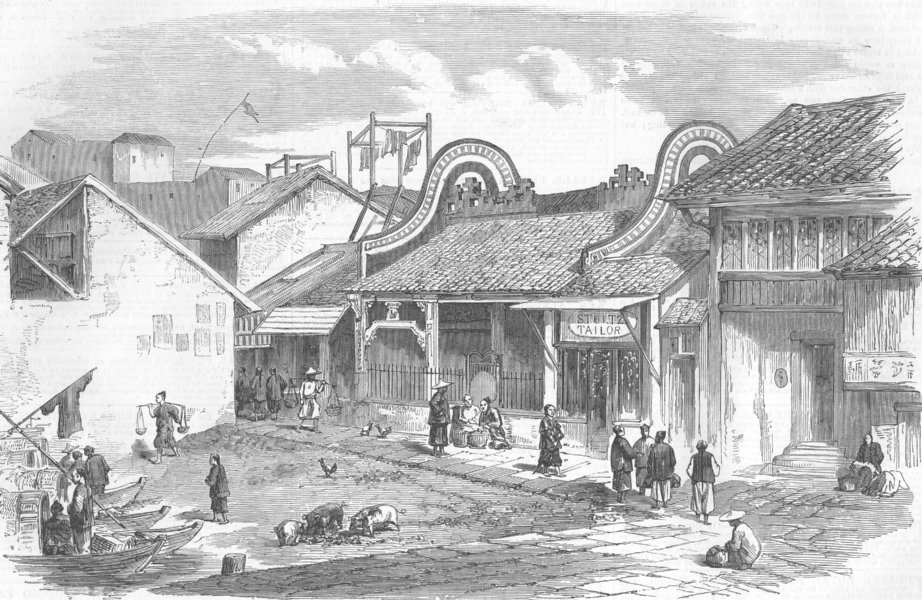 Associate Product CHINA. Opium Wars. Cum-fa-Mew landing Place, Honan, antique print, 1858