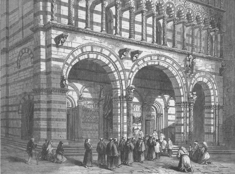 Associate Product ITALY. Façade of Lucca Cathedral, antique print, 1860