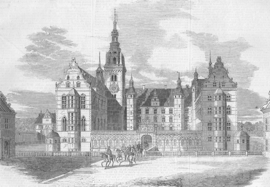 Associate Product DENMARK. Palace of Fredericksborg, burnt down, antique print, 1860