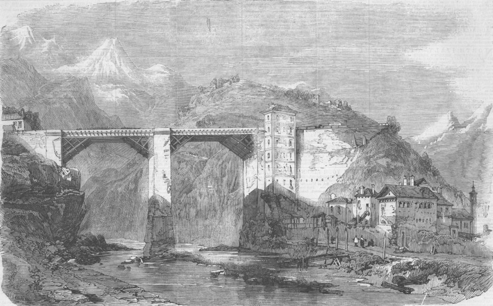 Associate Product ITALY. War Bridge, Doveria, Crevola, forming, antique print, 1859