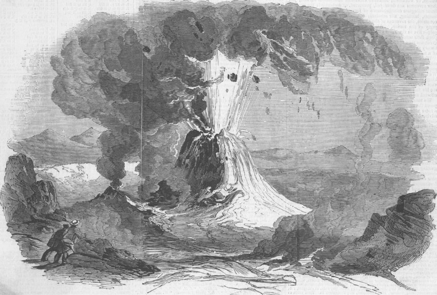 ITALY. Mount Vesuvius. eruption, antique print, 1846