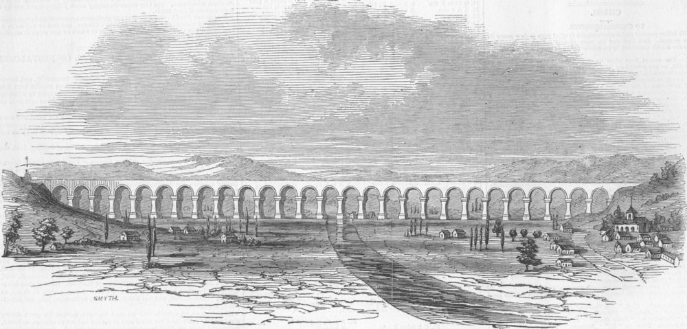 ROUEN. Gt Viaduct of Barentin, Havre Railway, antique print, 1846