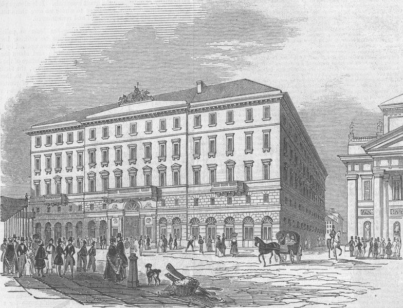 Associate Product ITALY. Trieste-The hotel, antique print, 1846