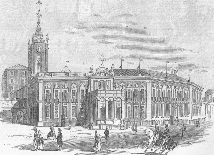 PORTUGAL. The Palace at Lisboa, antique print, 1846