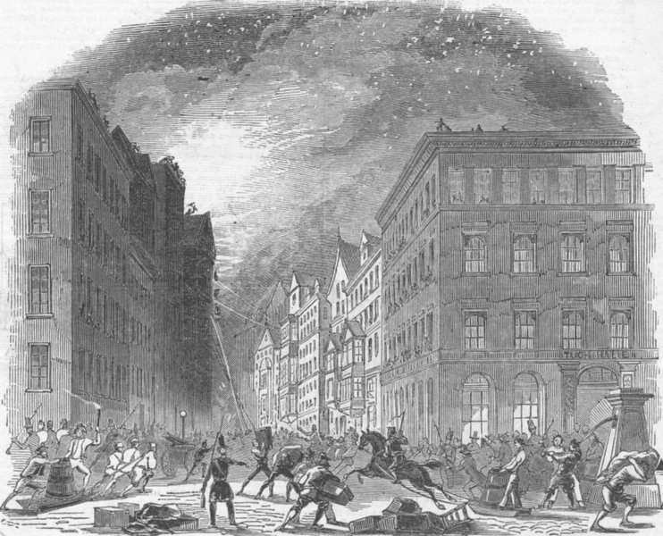 Associate Product LEIPZIG. Destruction of Hotel de Pologne, by fire, antique print, 1846