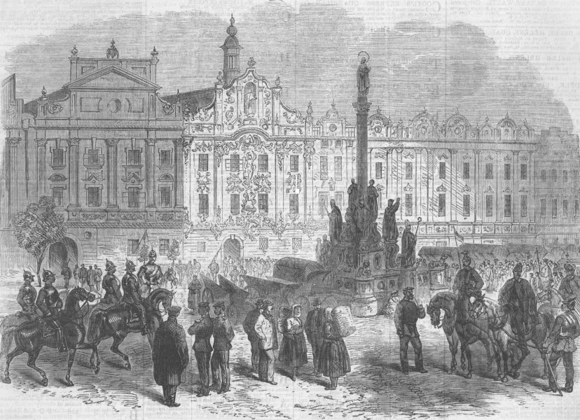 Associate Product CZECH REP. Market of Pardubitz, Bohemia, antique print, 1866