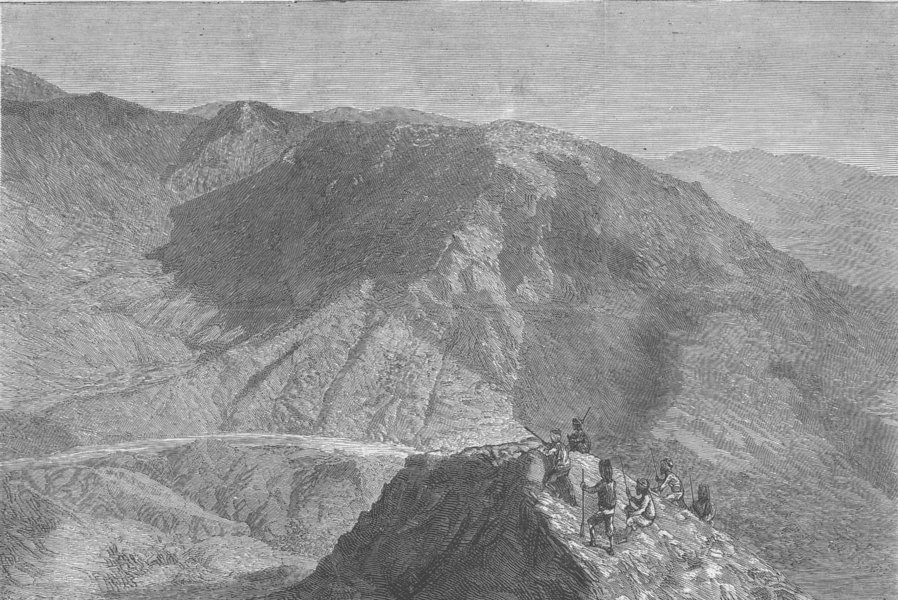 KHYBER. Shadi Bogiar Pass from Sarkai Heights, antique print, 1879