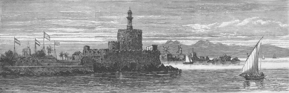 GREECE. St Elmo Castle, Rhodes, antique print, 1879