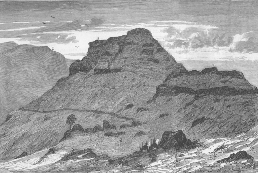 LESOTHO. Xhosa War. Morosi’s Stronghold, antique print, 1879