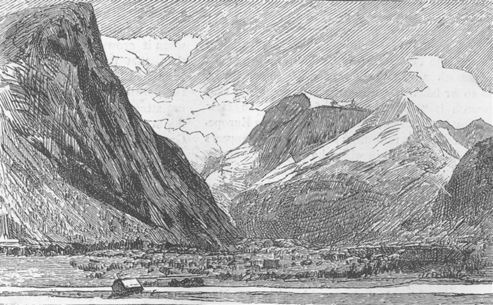Associate Product NORWAY. Siradalen valley, head of Eikisfjordseren, antique print, 1885