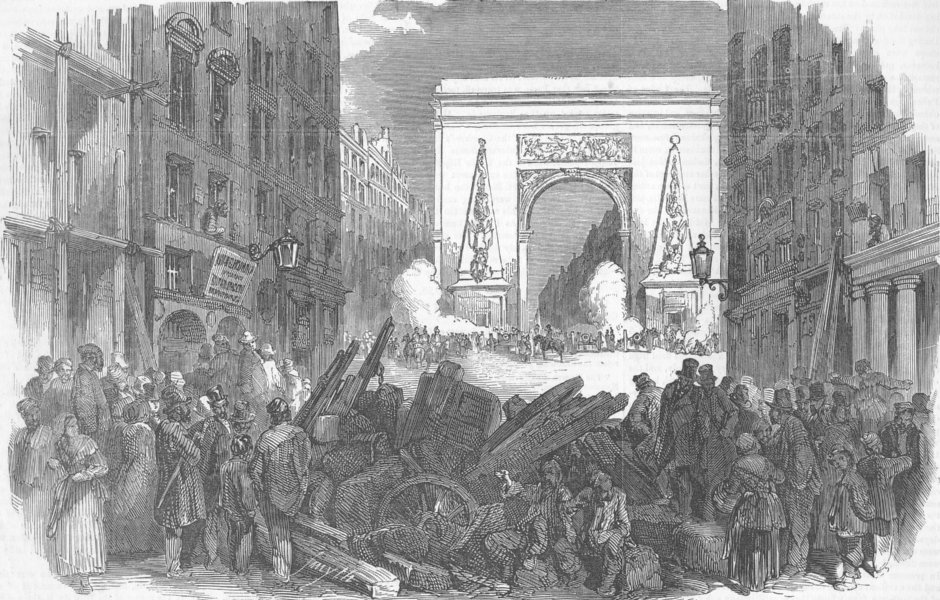 Associate Product FRANCE. Coup. monster Barricade of Porte St Denis, antique print, 1851