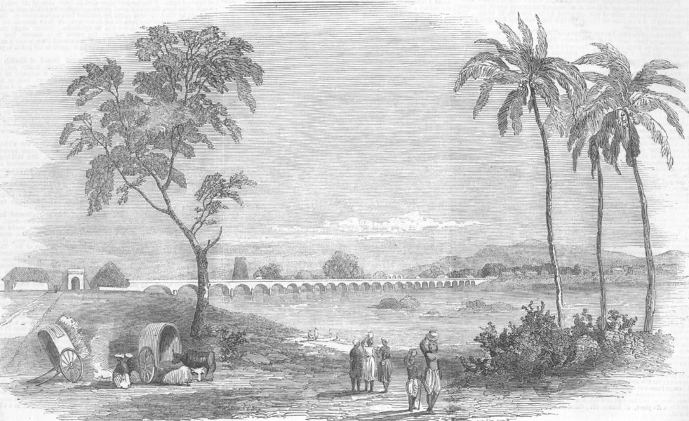 Associate Product INDIA. Bridge built, River Corvery Bhowanee, Chennai, antique print, 1851