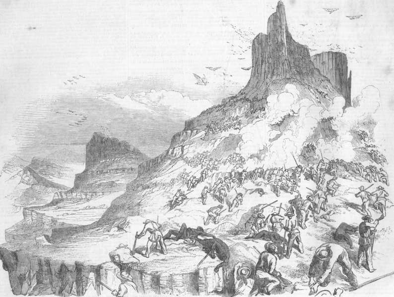 Associate Product SOUTH AFRICA. Tambookie defeat, Tabaumthako Mountain, antique print, 1851