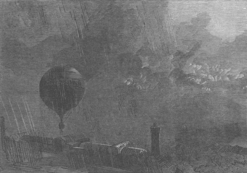LONDON. Coxwell’s balloon rising Crystal Palace, antique print, 1865