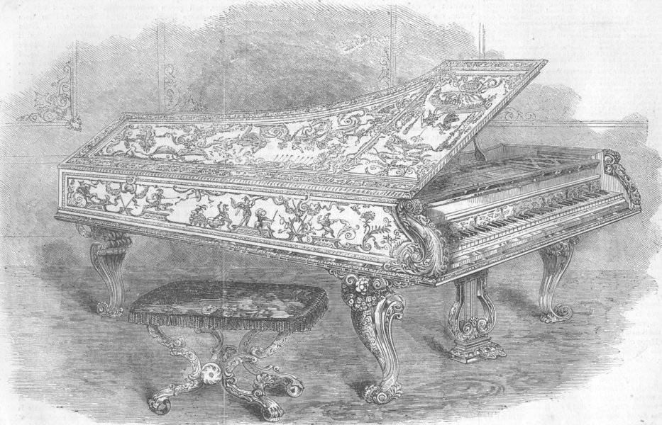 Associate Product ROYALTY. Pianoforte, manufactured for Queen, antique print, 1856