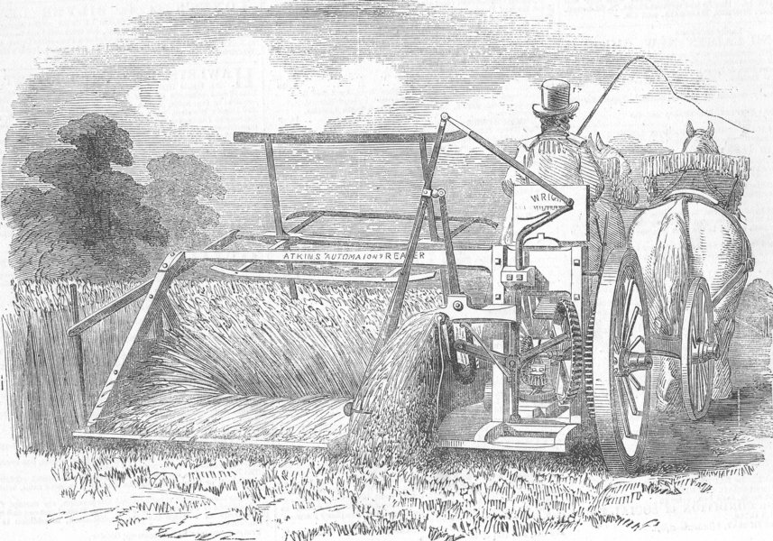 Associate Product CHICAGO. Self-raking reaper, invented by Atkins, US, antique print, 1853