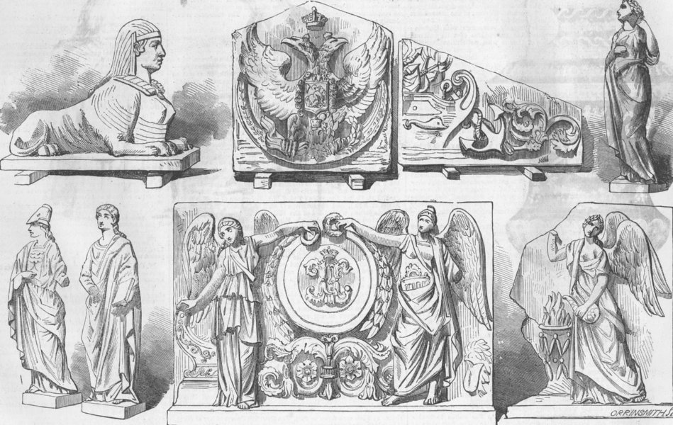 Associate Product UKRAINE. Trophies & bas-reliefs from Sevastopol, antique print, 1856