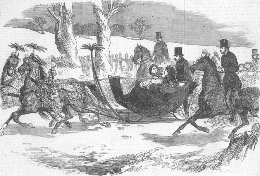 Associate Product WINTER SPORTS. Her Majesty's sledge, antique print, 1854