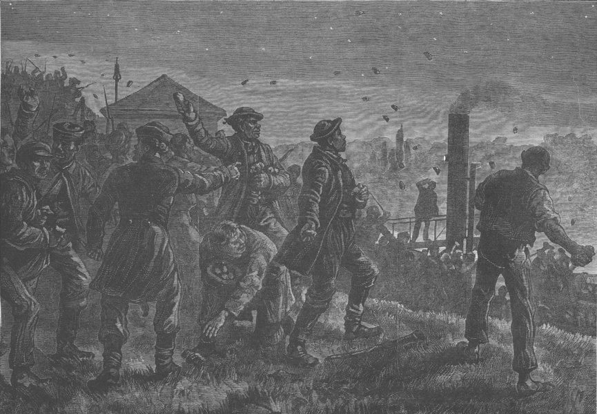 Associate Product Assault on German students by Slavs, Kuchelbad, near Prague, antique print, 1880