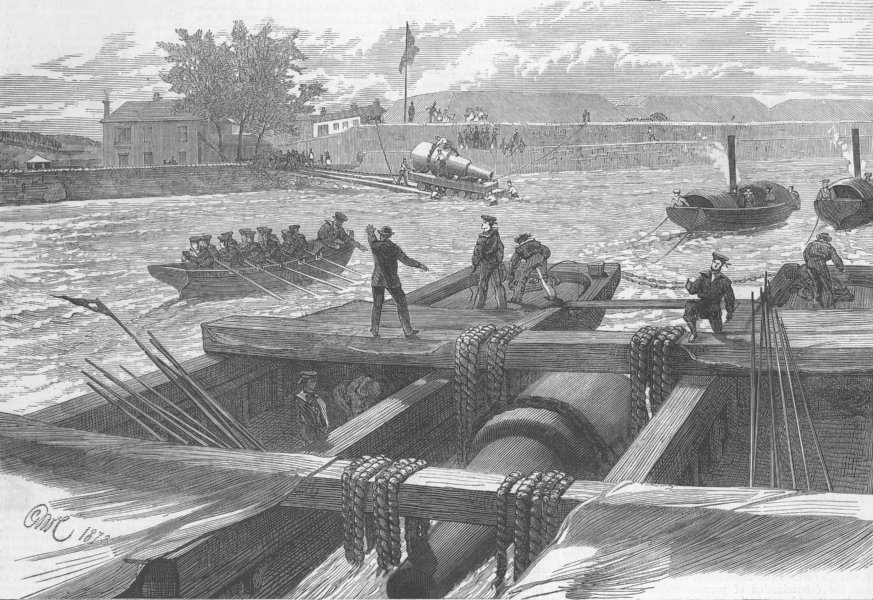 Associate Product BOATS. Transporting large guns for Coast Defence, antique print, 1873