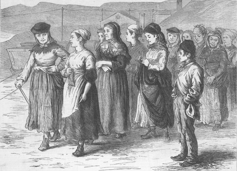 Associate Product WALES. Strike, South. Tip girls leaving Dowlais works, antique print, 1871