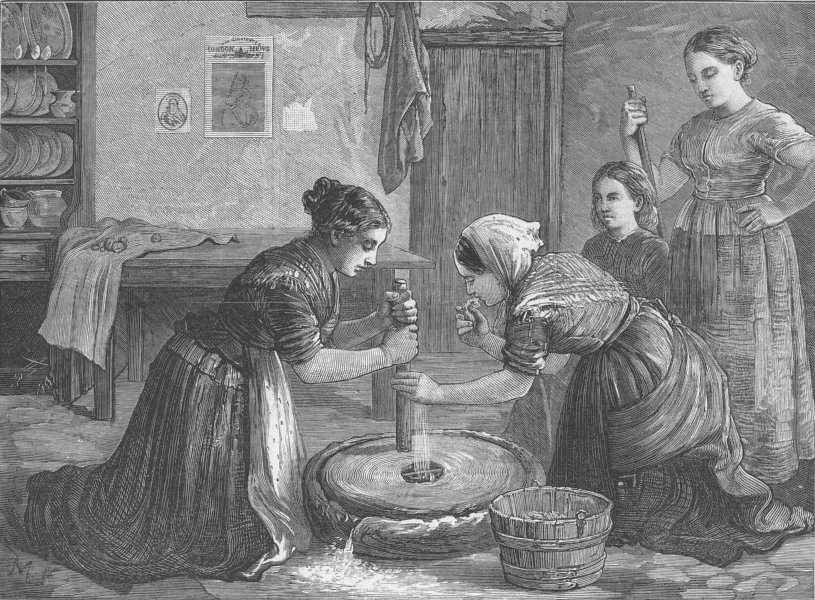 Associate Product IRELAND. Women grinding corn , antique print, 1874