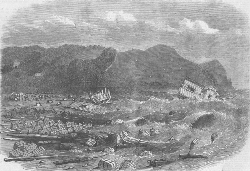 IRELAND. Wreck of Assaye, South coast, antique print, 1867