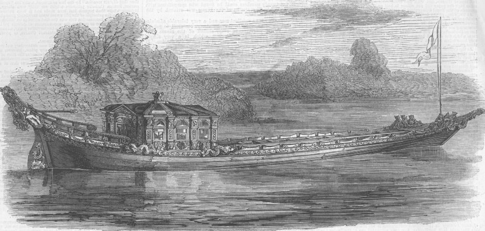 Associate Product SURREY. Royal state barge, Virginia water, antique print, 1863