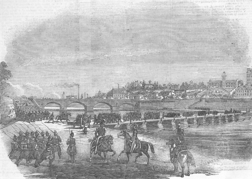 Associate Product FRANCE. Paris. Bridge of boats & attack on Trocadero, antique print, 1851