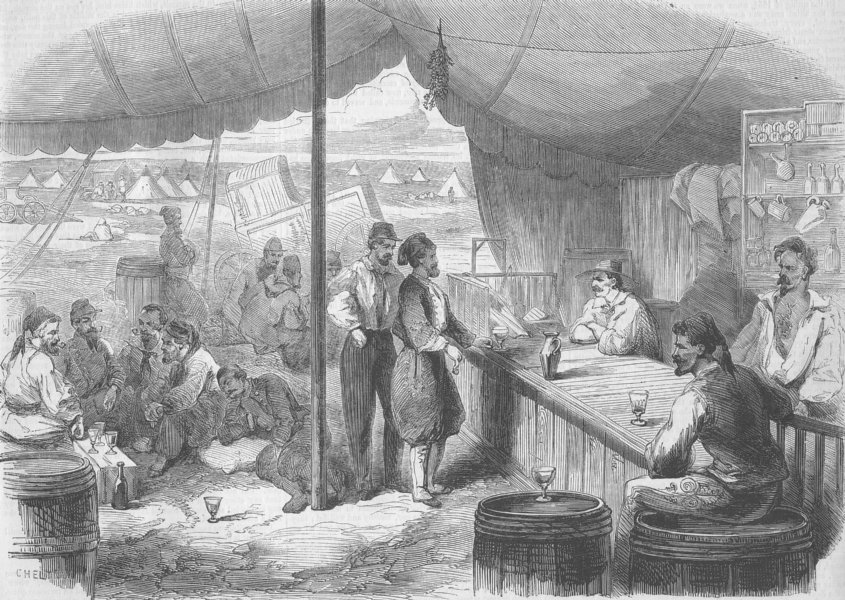 Associate Product ALGERIA. Canteen, Zouave camp, antique print, 1855