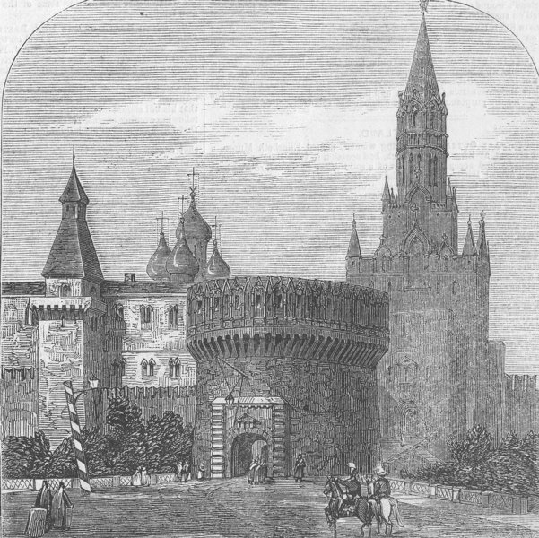 Associate Product RUSSIA. Gate of Trinity, Moscow, antique print, 1856