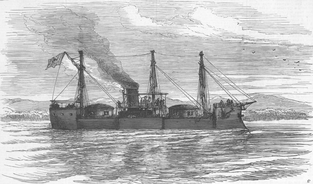 Associate Product BRAILA. Turkish ship Lutfi Djelil, sunk by Russians , antique print, 1877