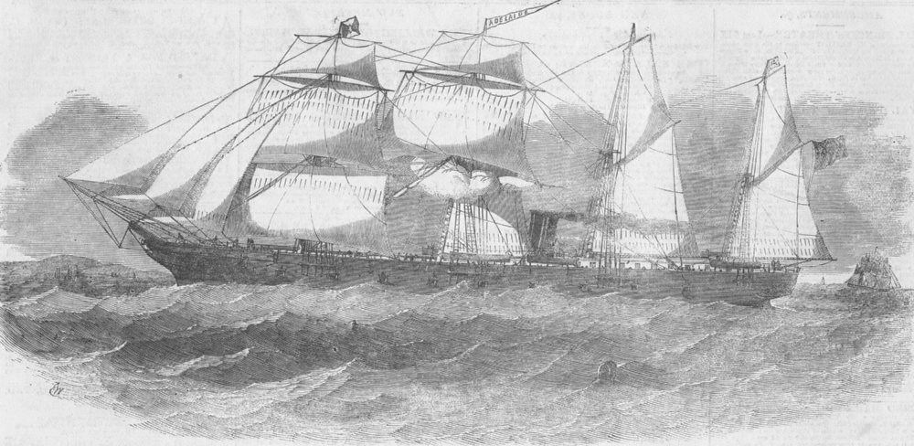 Associate Product BOATS. New Ship Adelaide, antique print, 1852