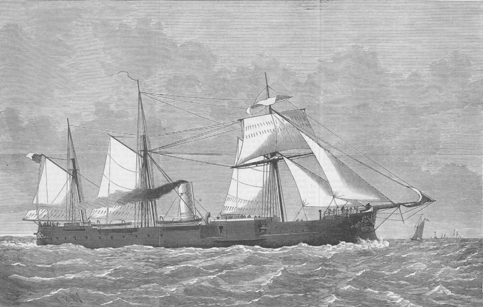 SHIPS. Portuguese Ironclad Vasco de Gama, antique print, 1876