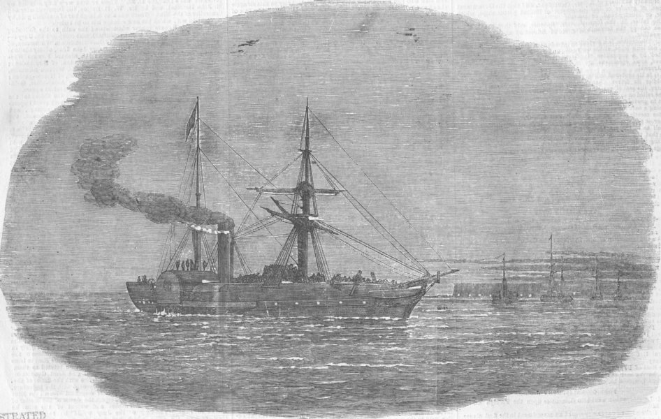 Associate Product DUN LAOGHAIRE. Europa Ship, for Crimea, 90th Regt, antique print, 1854