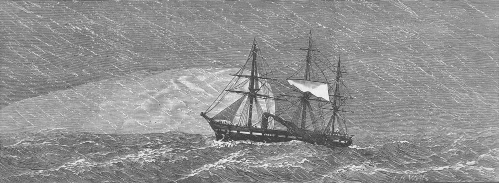 Associate Product SHIPS. HMS Challenger, snowstorm, antique print, 1874