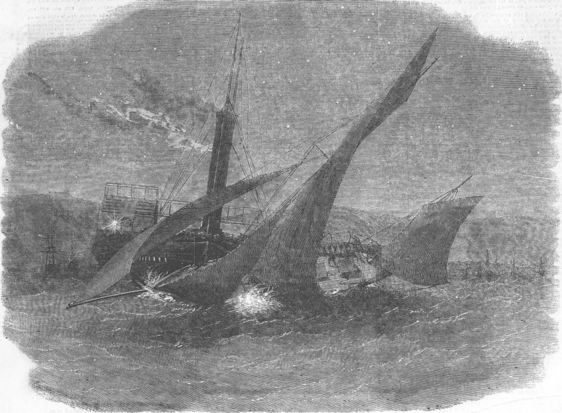 Associate Product KENT. Crashing into Lord Paget's Yacht Alma, Dover, antique print, 1856